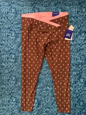 JoyLab Brown Leggings with Pink Floral Print and Pink Waistband